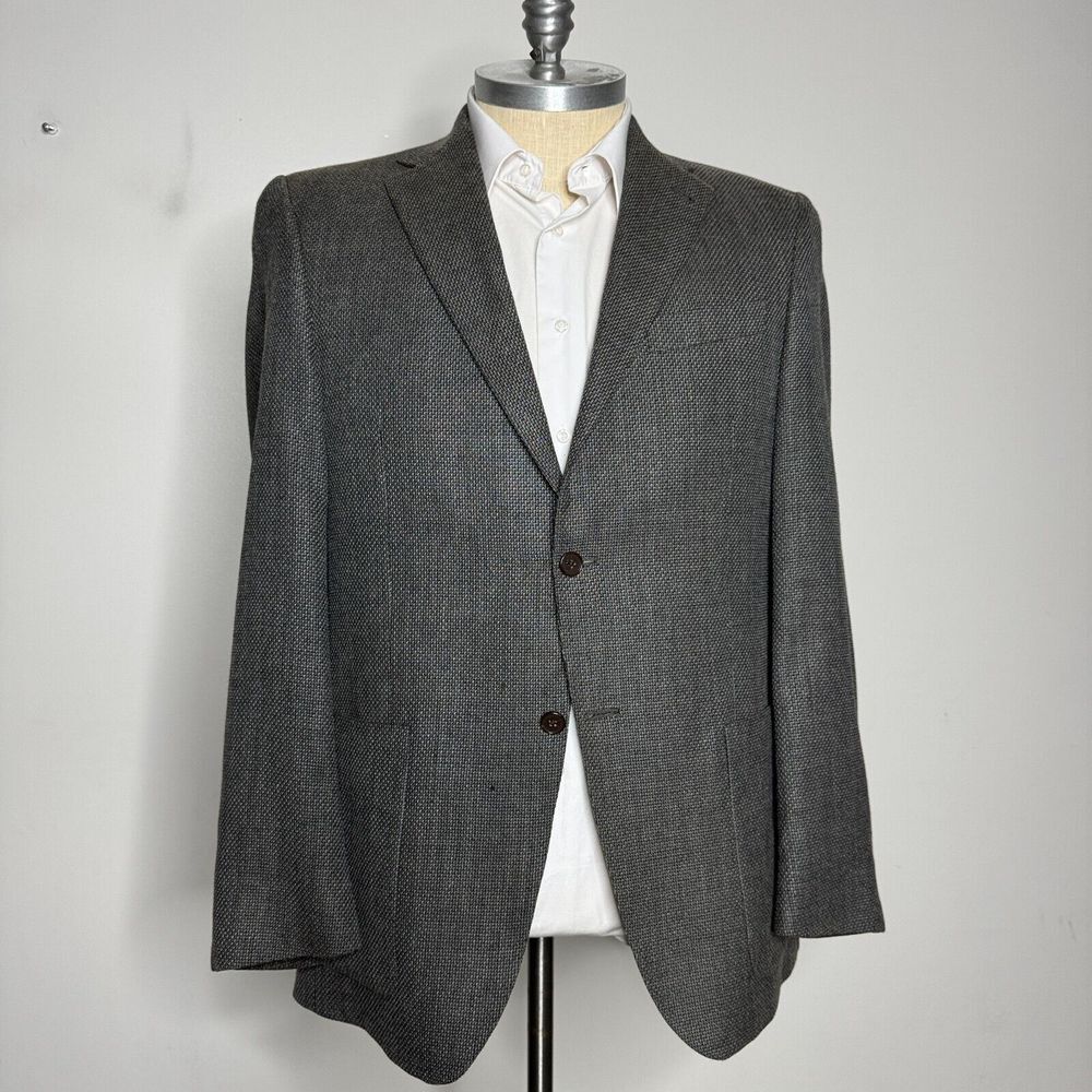 Hart Schaffner & Marx 44L Blazer Sport Coat Mens Solid Gray Wool